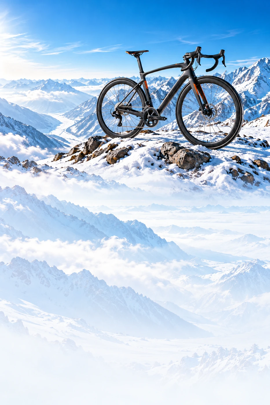 Carbon fiber bicycle in the Alps — mobile view